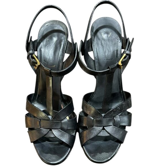 Yves Saint Laurent YSL Woodstock Nero Platform 4" Heel Black Sandals Size 38.5 - Picture 2 of 13